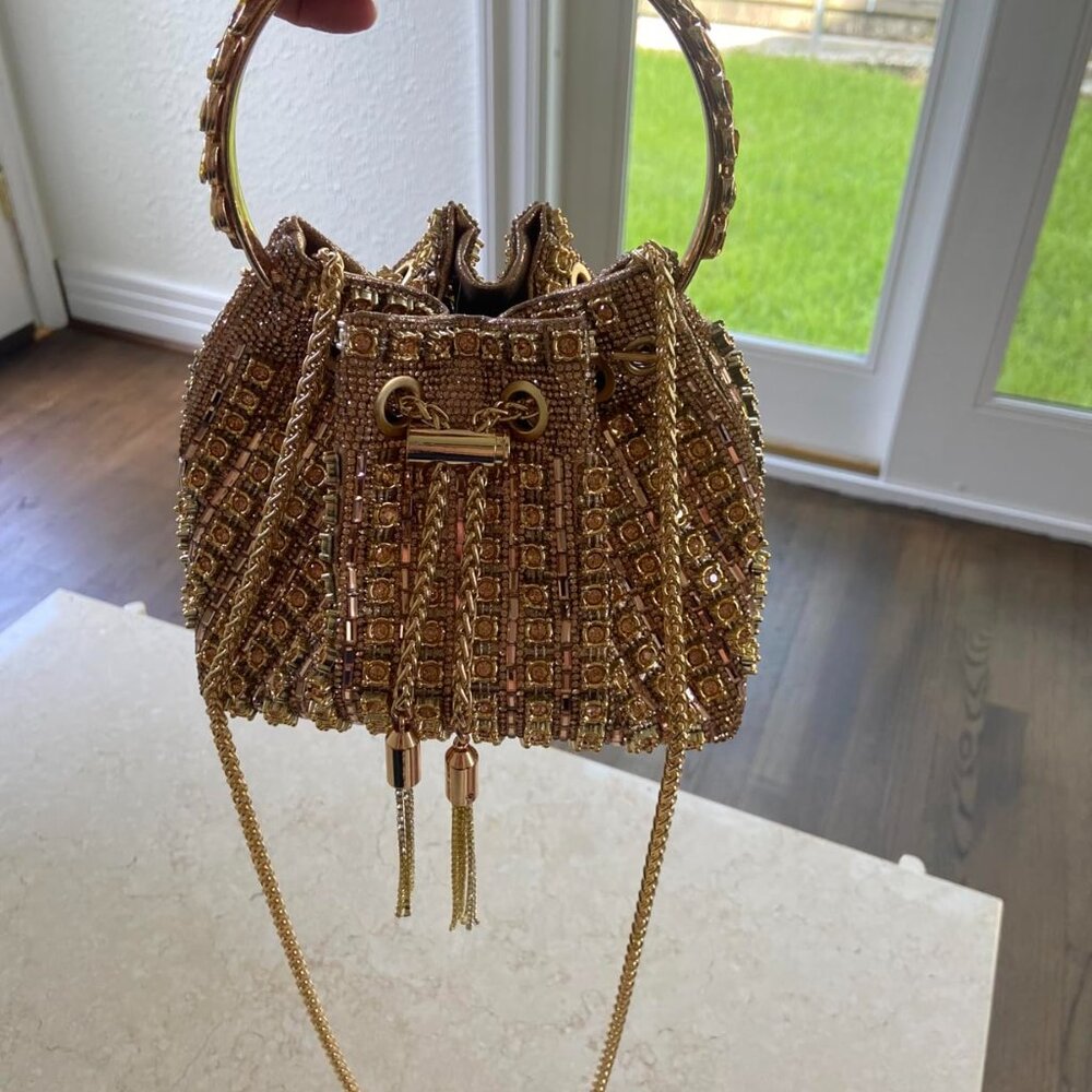 Neiman Marcus Rhinestone Gold Sparkly Gemstone Bag